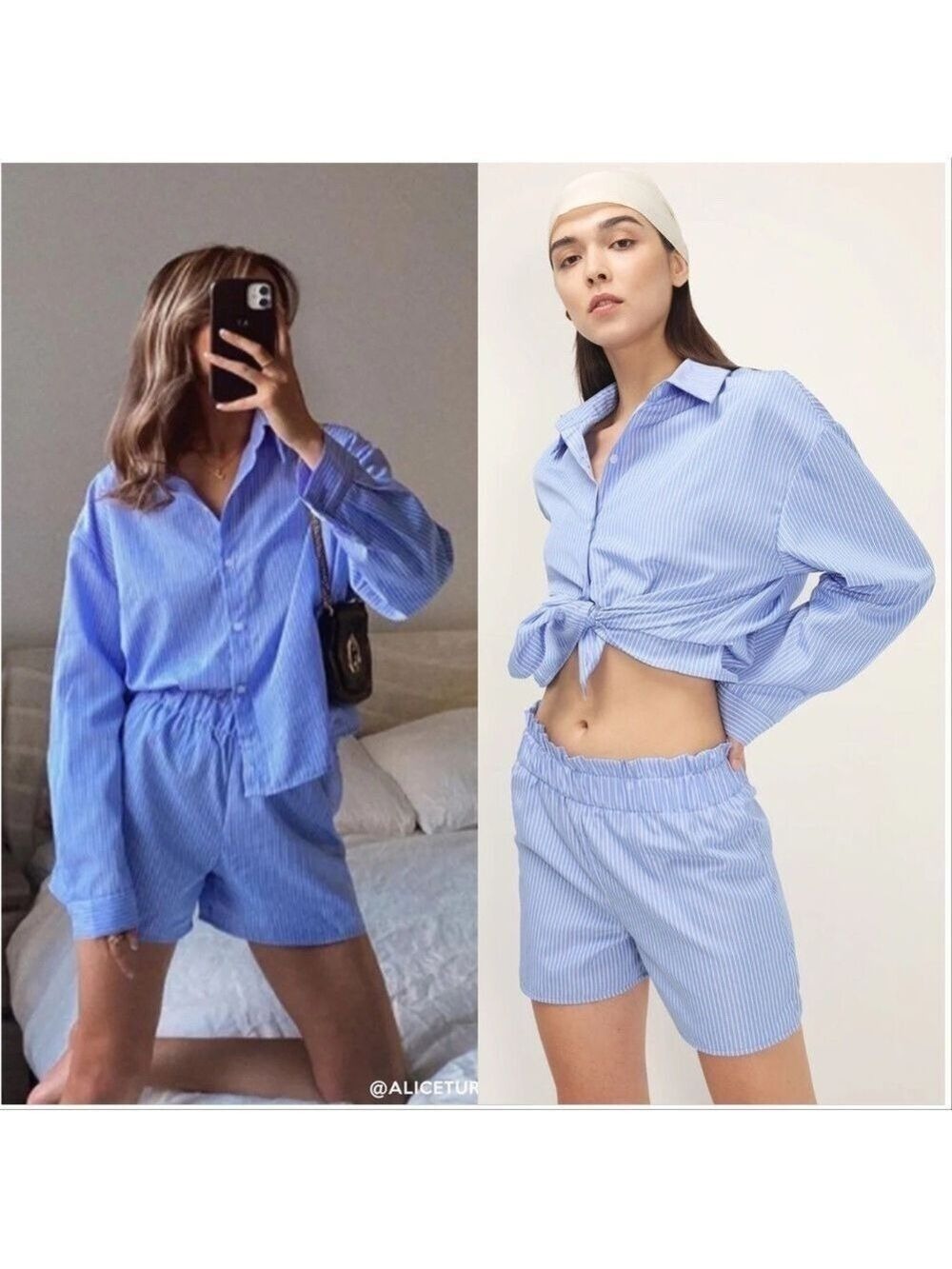 Storets Blue White Stripped Matching Shorts and Shirt Set